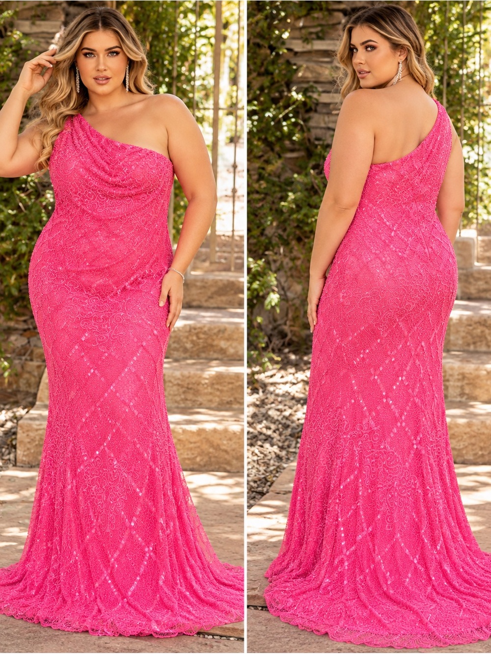 Primavera Couture 14002 Pink Sequin One Shoulder Gown 24W NWOT